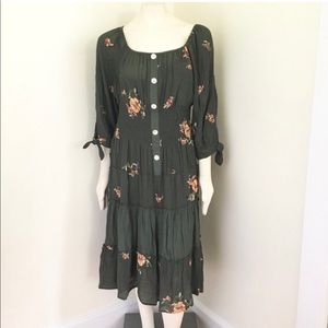 Dillards Figueroa & Flower Boho Embroidery Olive Fall Prairie Dress NWT sz XL